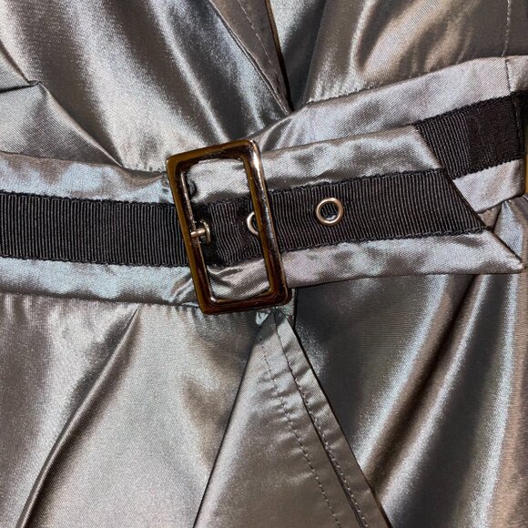 CC Couture Metallic Grey Wrap Trench Dress with Draped Skirt – Size Small - Picture 4 of 15